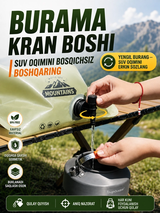 Sayohat uchun buklanadigan suv idishi 8 l kranli kamping va piknik uchun