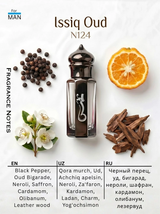 Nafas moyli atir, alkogolsiz, uzoq saqlanuvchi, erkaklar uchun - 
