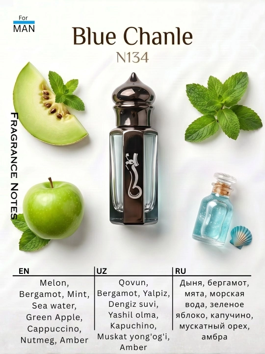 Nafas moyli atir, alkogolsiz, uzoq saqlanuvchi, erkaklar uchun - 