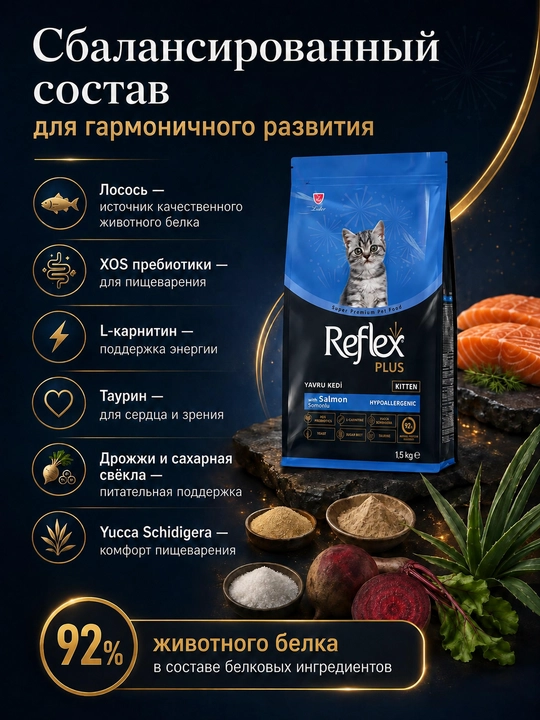 Reflex Plus корм для котят с лососем 15 КГ