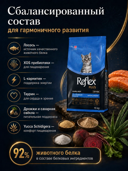 Reflex Plus корм для котят с лососем 15 КГ