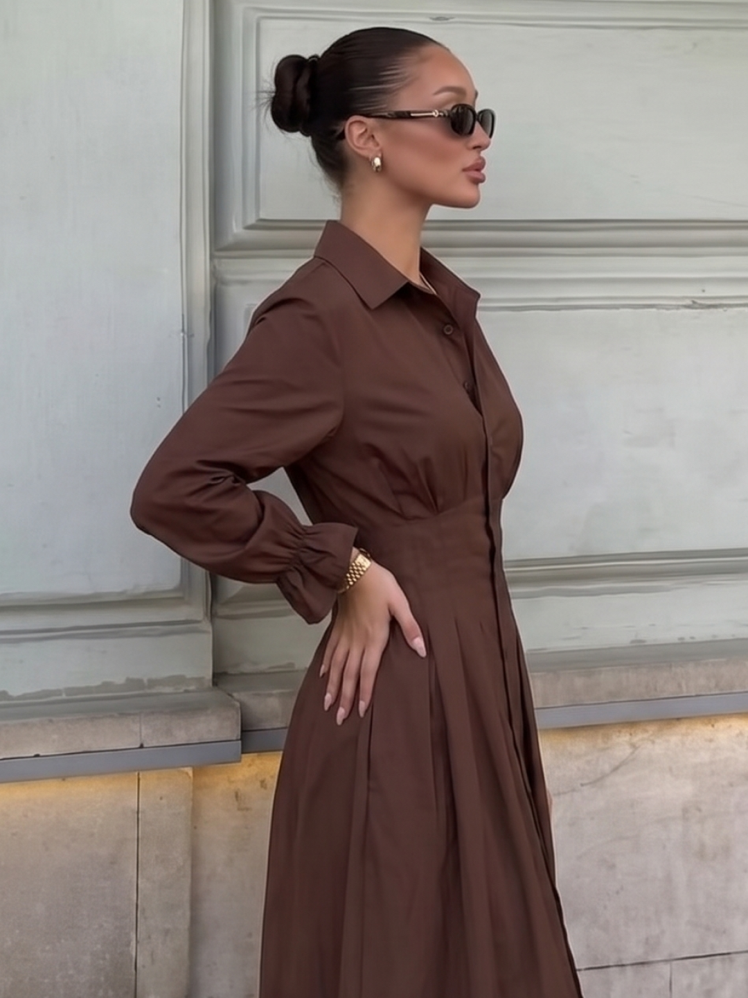 Платье женское длинное макси, приталенное платье-рубашка на пуговицах — ELLY FASHION
