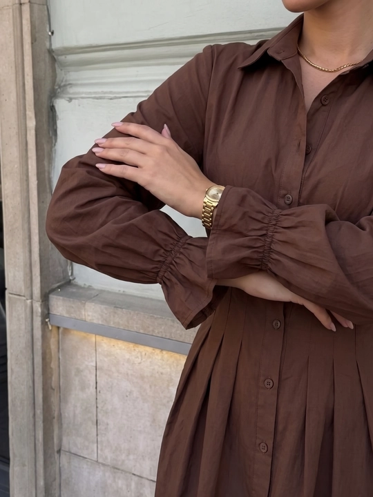 Платье женское длинное макси, приталенное платье-рубашка на пуговицах — ELLY FASHION