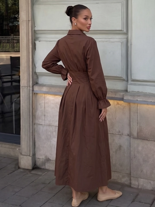 Платье женское длинное макси, приталенное платье-рубашка на пуговицах — ELLY FASHION