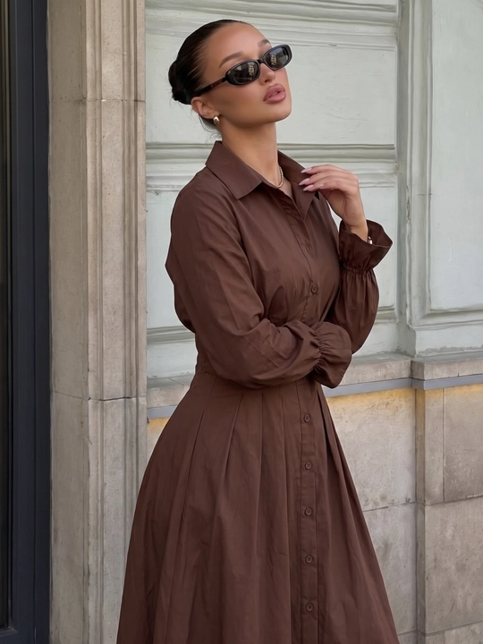 Платье женское длинное макси, приталенное платье-рубашка на пуговицах — ELLY FASHION