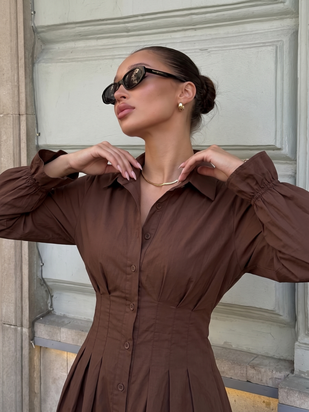 Платье женское длинное макси, приталенное платье-рубашка на пуговицах — ELLY FASHION