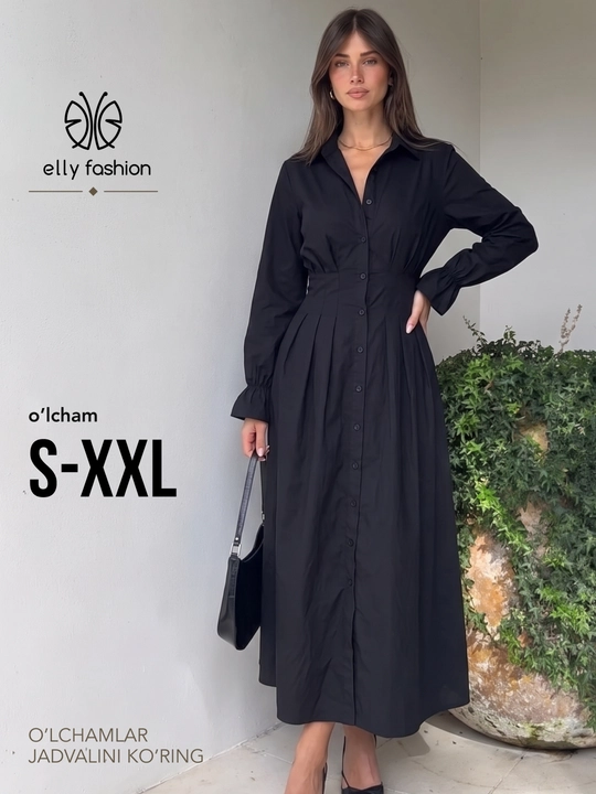 Платье женское длинное макси, приталенное платье-рубашка на пуговицах — ELLY FASHION