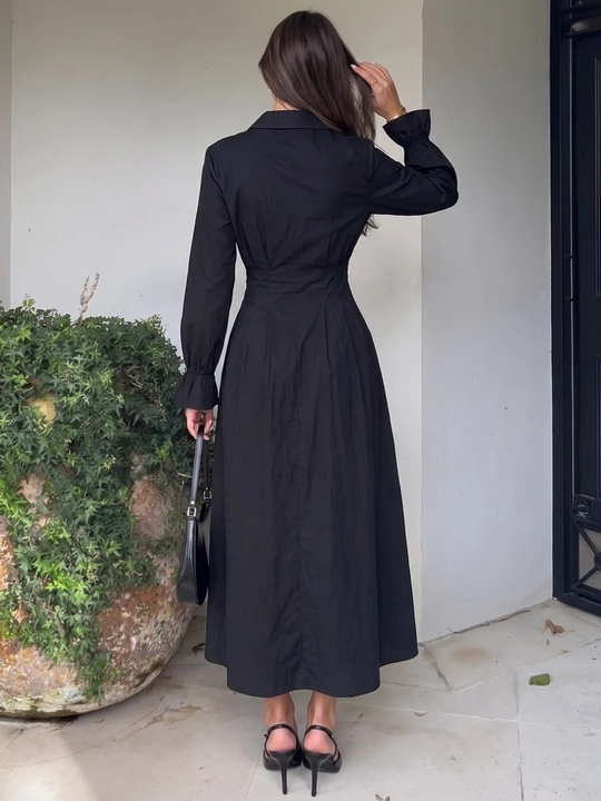 Платье женское длинное макси, приталенное платье-рубашка на пуговицах — ELLY FASHION