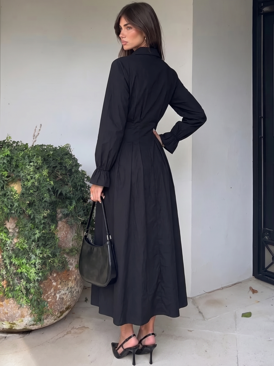 Платье женское длинное макси, приталенное платье-рубашка на пуговицах — ELLY FASHION