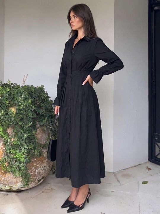 Платье женское длинное макси, приталенное платье-рубашка на пуговицах — ELLY FASHION