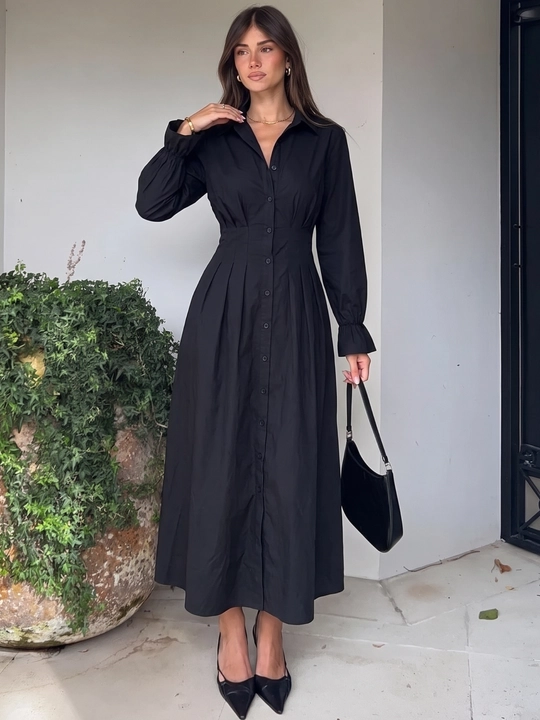 Платье женское длинное макси, приталенное платье-рубашка на пуговицах — ELLY FASHION