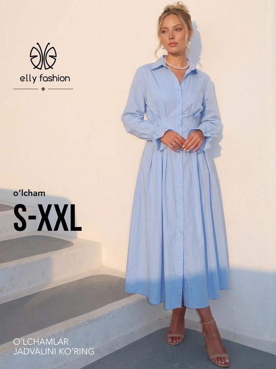 Платье женское длинное макси, приталенное платье-рубашка на пуговицах — ELLY FASHION