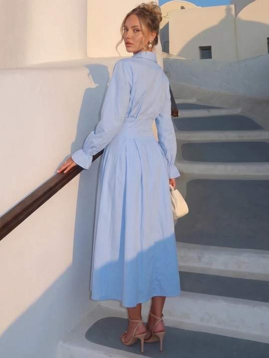 Платье женское длинное макси, приталенное платье-рубашка на пуговицах — ELLY FASHION