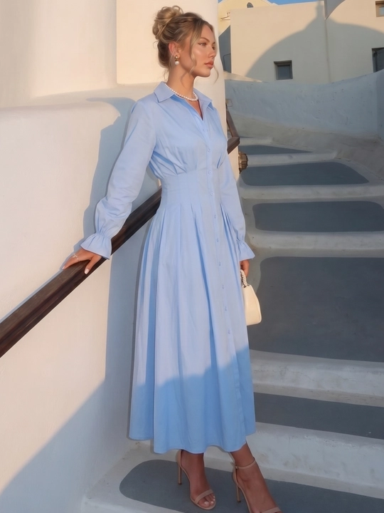 Платье женское длинное макси, приталенное платье-рубашка на пуговицах — ELLY FASHION
