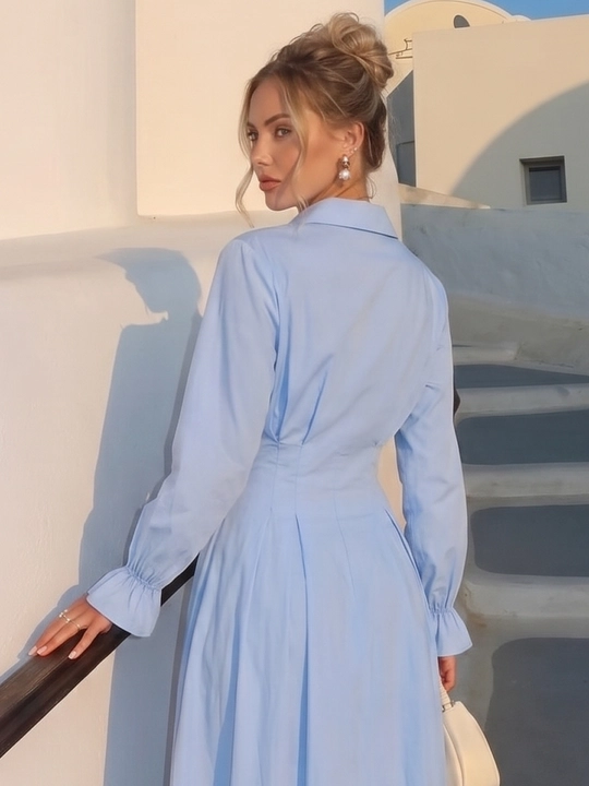 Платье женское длинное макси, приталенное платье-рубашка на пуговицах — ELLY FASHION
