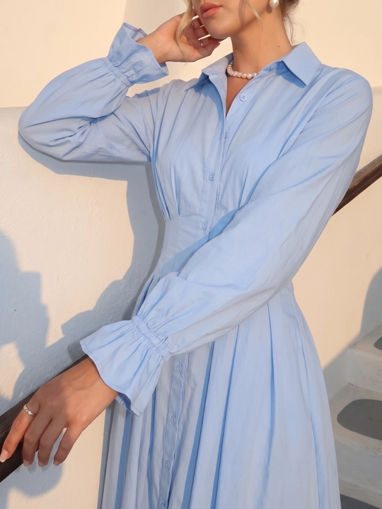 Платье женское длинное макси, приталенное платье-рубашка на пуговицах — ELLY FASHION