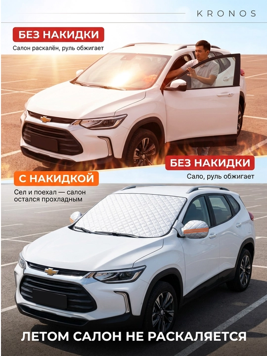 Накидка на лобовое стекло KRONOS от солнца и льда универсальная крепление в двери