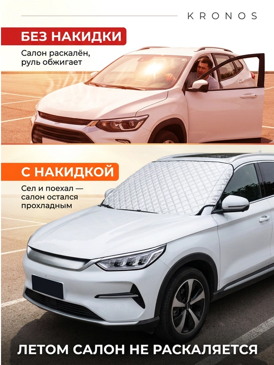 Накидка на лобовое стекло KRONOS от солнца и льда универсальная крепление в двери