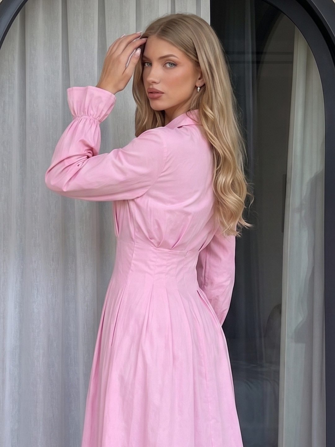 Платье женское длинное макси, приталенное платье-рубашка на пуговицах — ELLY FASHION