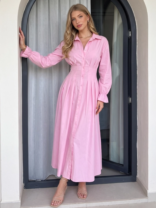 Платье женское длинное макси, приталенное платье-рубашка на пуговицах — ELLY FASHION