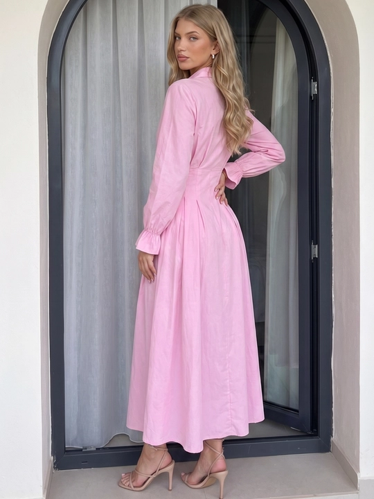Платье женское длинное макси, приталенное платье-рубашка на пуговицах — ELLY FASHION