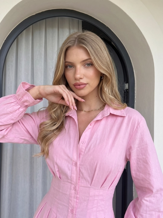 Платье женское длинное макси, приталенное платье-рубашка на пуговицах — ELLY FASHION