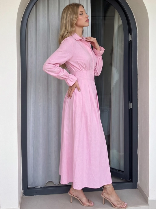 Платье женское длинное макси, приталенное платье-рубашка на пуговицах — ELLY FASHION