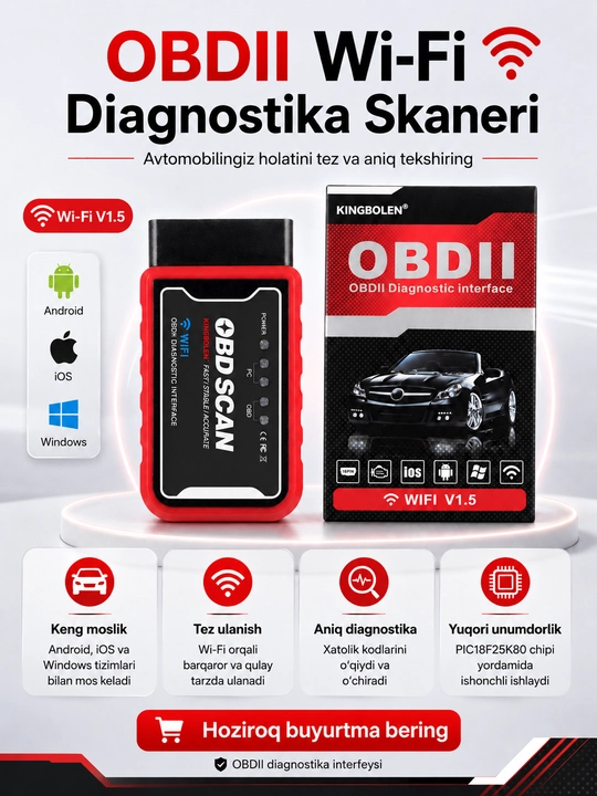 ELM327 OBD2 Wi-Fi V1.5 автосканер на чипе PIC18F25K80 для диагностики автомобиля - 