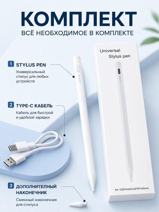 Elektron ruchka stilus, Type-C, 10 soatgacha ishlash, iOS Android Windows uchun - 