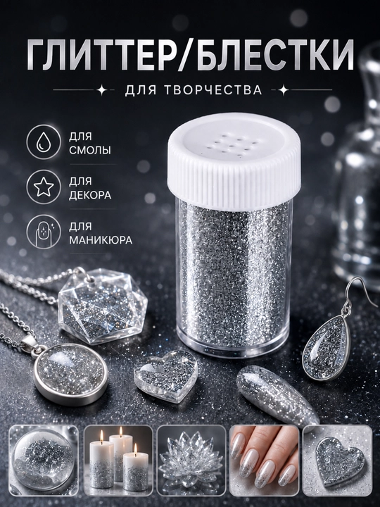 Glitter, ijod uchun yaltiroq zarlar, epoksi smola, gips, dekor uchun, 18-20g - 