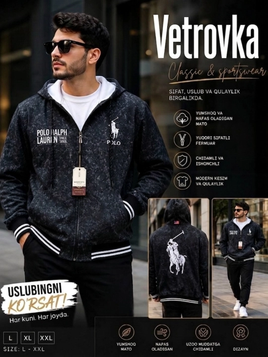 Erkaklar uchun kapюshonli vetrovka - 