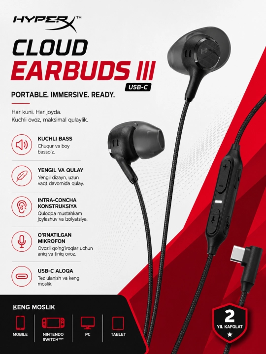 Игровая гарнитура HyperX Cloud Earbuds III S Wired Black - 