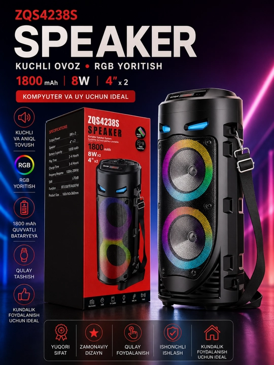 RGB LED, mikrofon va DU pulti bilan jihozlangan ko‘p funksiyali Bluetooth karaoke karnay - 