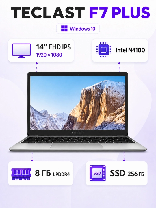 Ноутбук Teclast F7 Plus 14″ FHD IPS, N4100, 8/256 ГБ SSD, Windows 10 - 