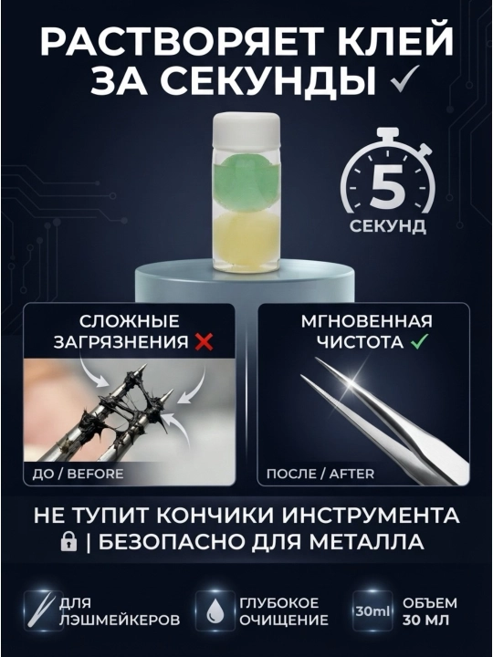 Очиститель инструментальный для наращивания ресниц / ремувер для снятия клея от пинцета - 