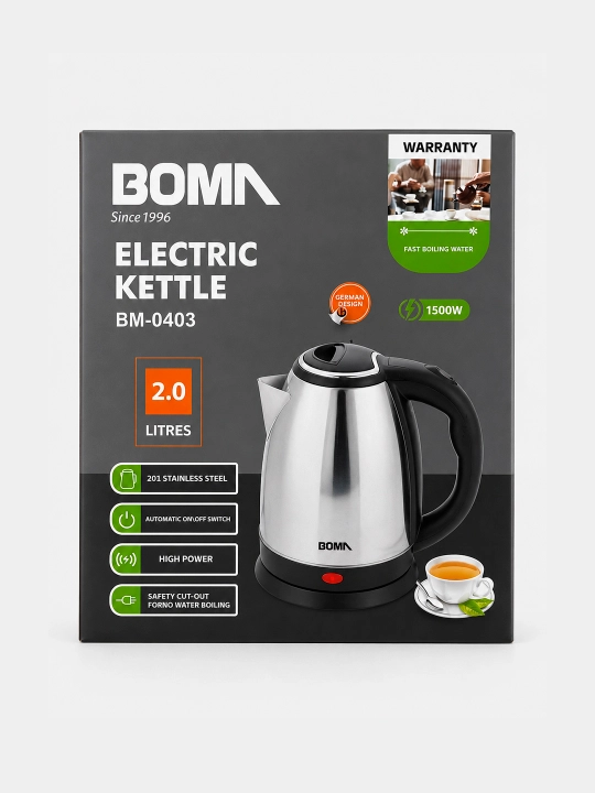 Elektr choynaglar BOMA 1500Vt, shisha, po'lat va sensorli displey 2-2,5 litr, LED va 360°