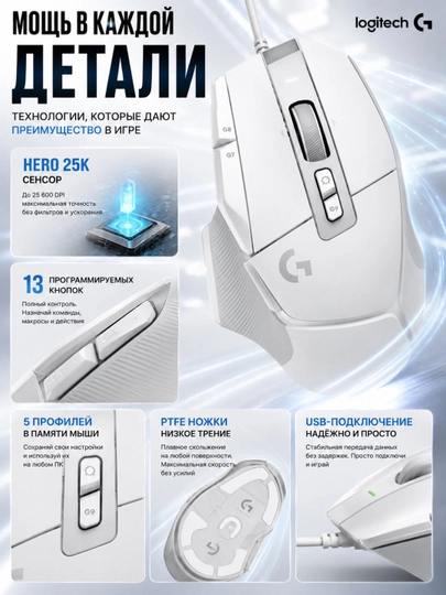Мышка игровая Logitech G502 X, проводная, HERO 25K, 25600 DPI, 89 г