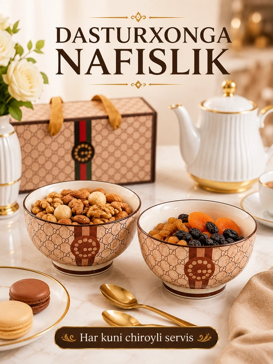 Набор керамических пиал, 2 шт., с цветочным рисунком, в подарочной коробке