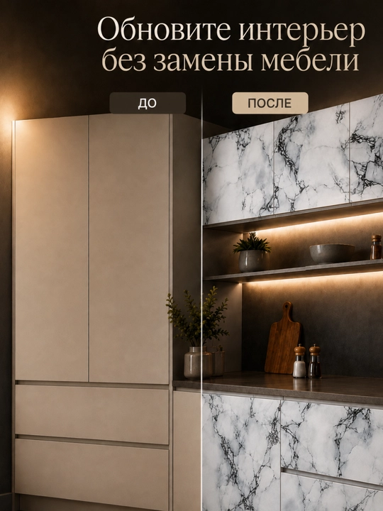 Devor va interyer mebellari uchun 60 sm li o‘zi yopishadigan marmar plyonka, rulon