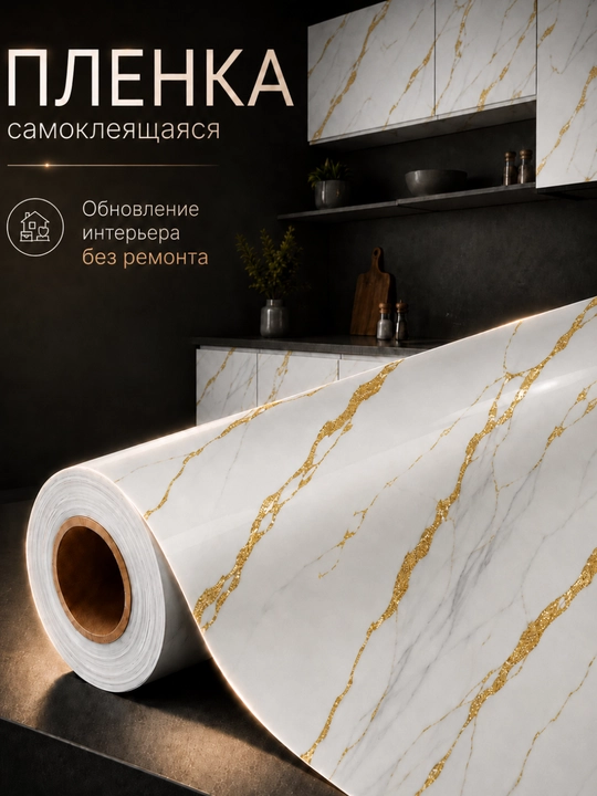 Devor va interyer mebellari uchun 60 sm li o‘zi yopishadigan marmar plyonka, rulon - 