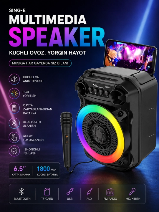 Ko‘p funksiyali portativ karnay - kuchli ovoz, zamonaviy dizayn va qulaylik - 