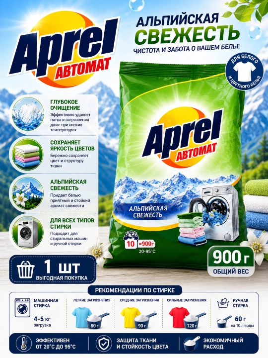 Aprel-kir yuvish kukuni, 900 gr avtomat - 