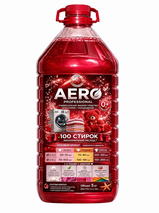 AERO suyuq yuvish geli 5 litr, hipoalergenik, universal + konditsioner, kir yuvish kukuni