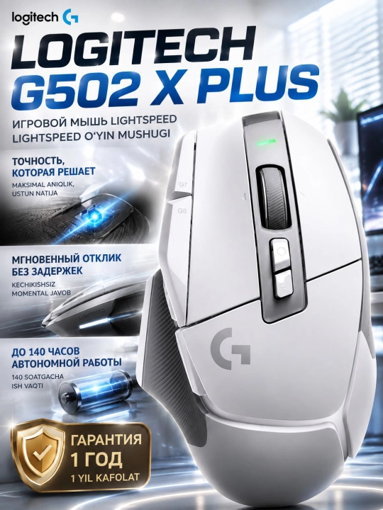 Мышка игровая Logitech G502 X Plus, беспроводная, HERO 25K, 25600 DPI - 