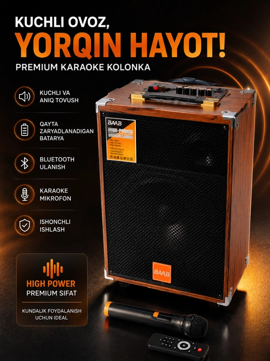 Simsiz mikrofon va pultli ko‘p funksiyali Bluetooth karaoke karnay - 