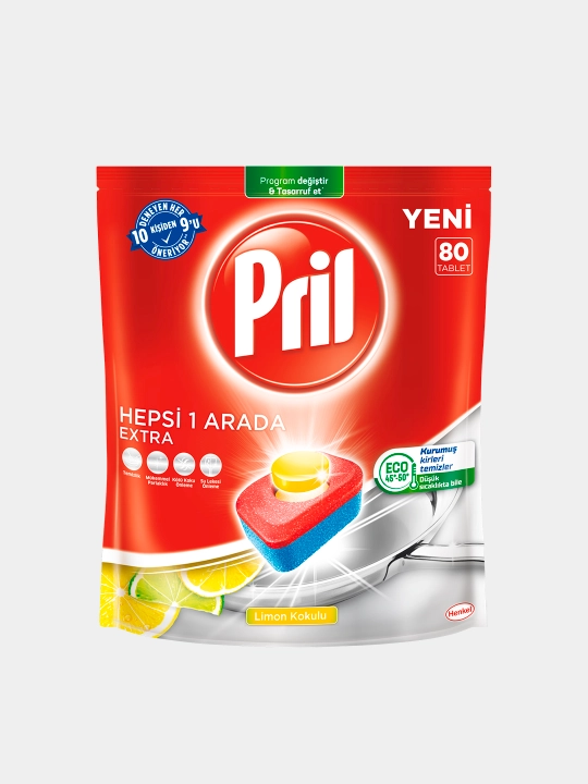 Idish yuvish mashinalari uchun Pril All in 1 Ekstra tabletkalari, 80 ta tabletka