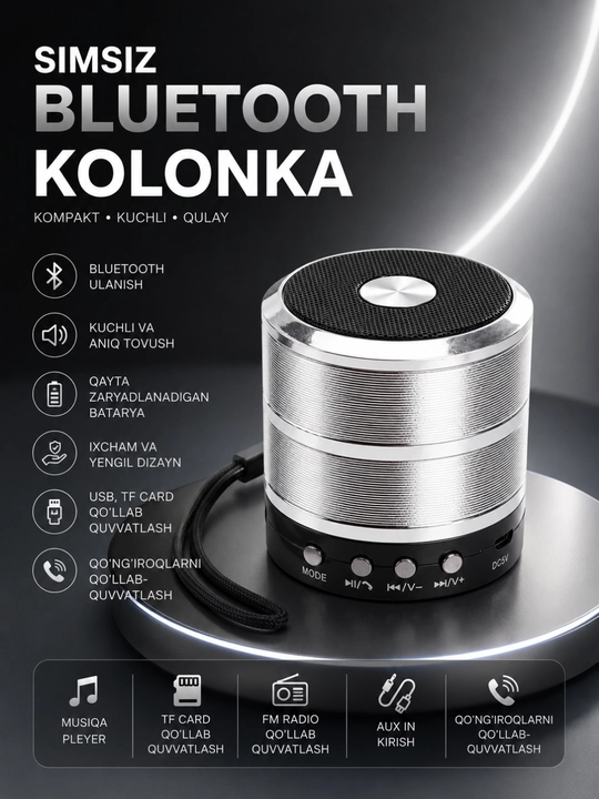 FM, USB, TF, AUX simsiz karnayli WS-887 portativ Bluetooth karnay - 