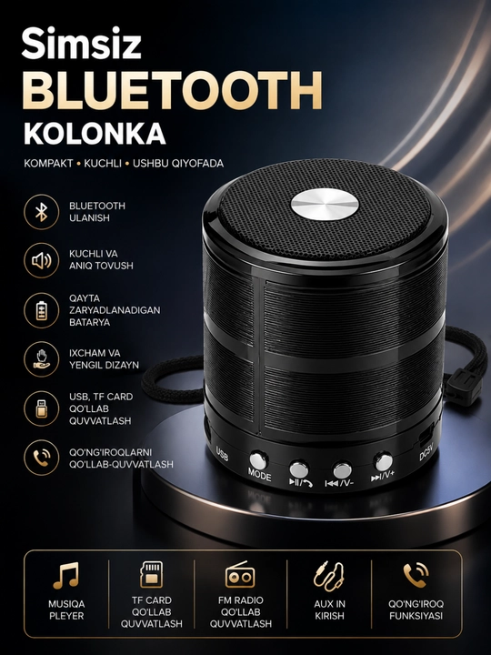 FM, USB, TF, AUX simsiz karnayli WS-887 portativ Bluetooth karnay - 