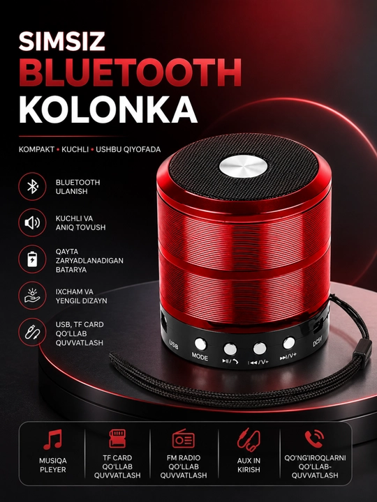 FM, USB, TF, AUX simsiz karnayli WS-887 portativ Bluetooth karnay - 