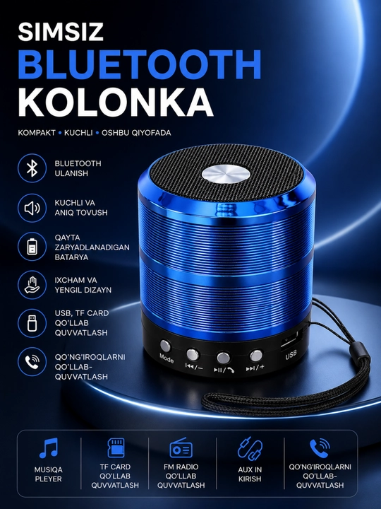 FM, USB, TF, AUX simsiz karnayli WS-887 portativ Bluetooth karnay - 